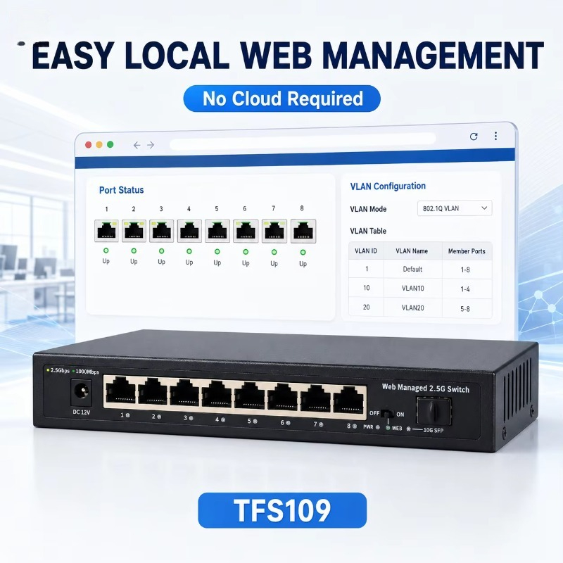 Sfp+ 10G Managed Switch 8 Port - สวิตช์เครือข่ายแบบมีการจัดการผ่านเว็บ 8 พอร์ต 2.5Gb พร้อมพอร์ตอัปลิงค์ SFP